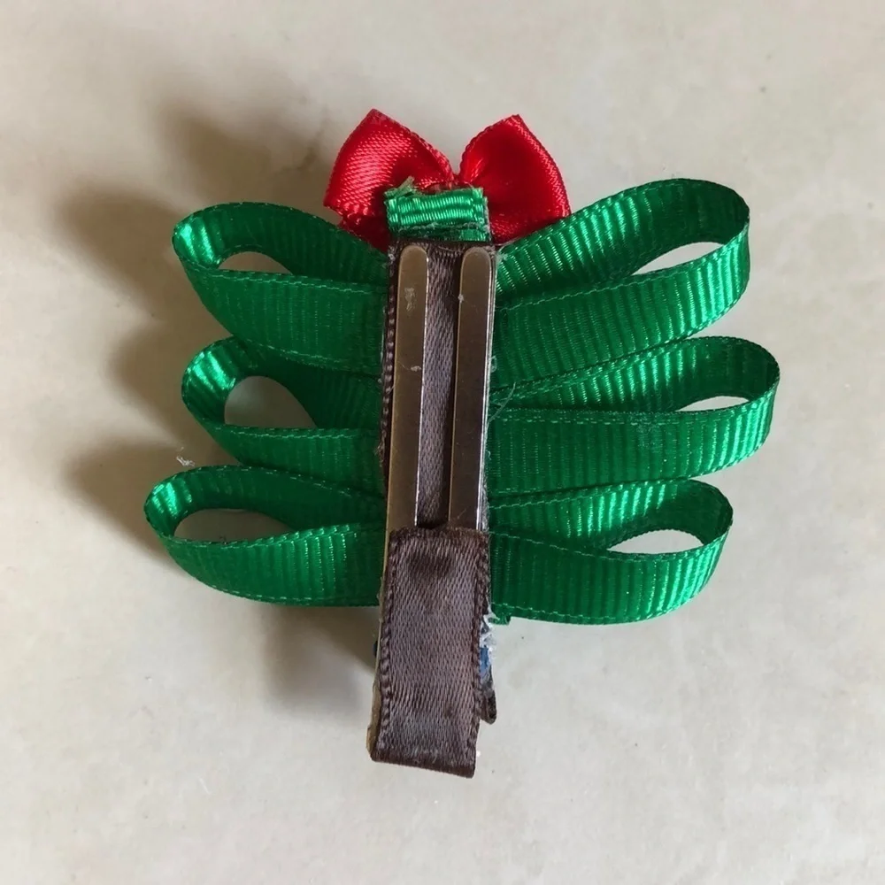 2/$15 3 Christmas Tree Barrettes | Green & Red Holiday Hair Clips | Girls